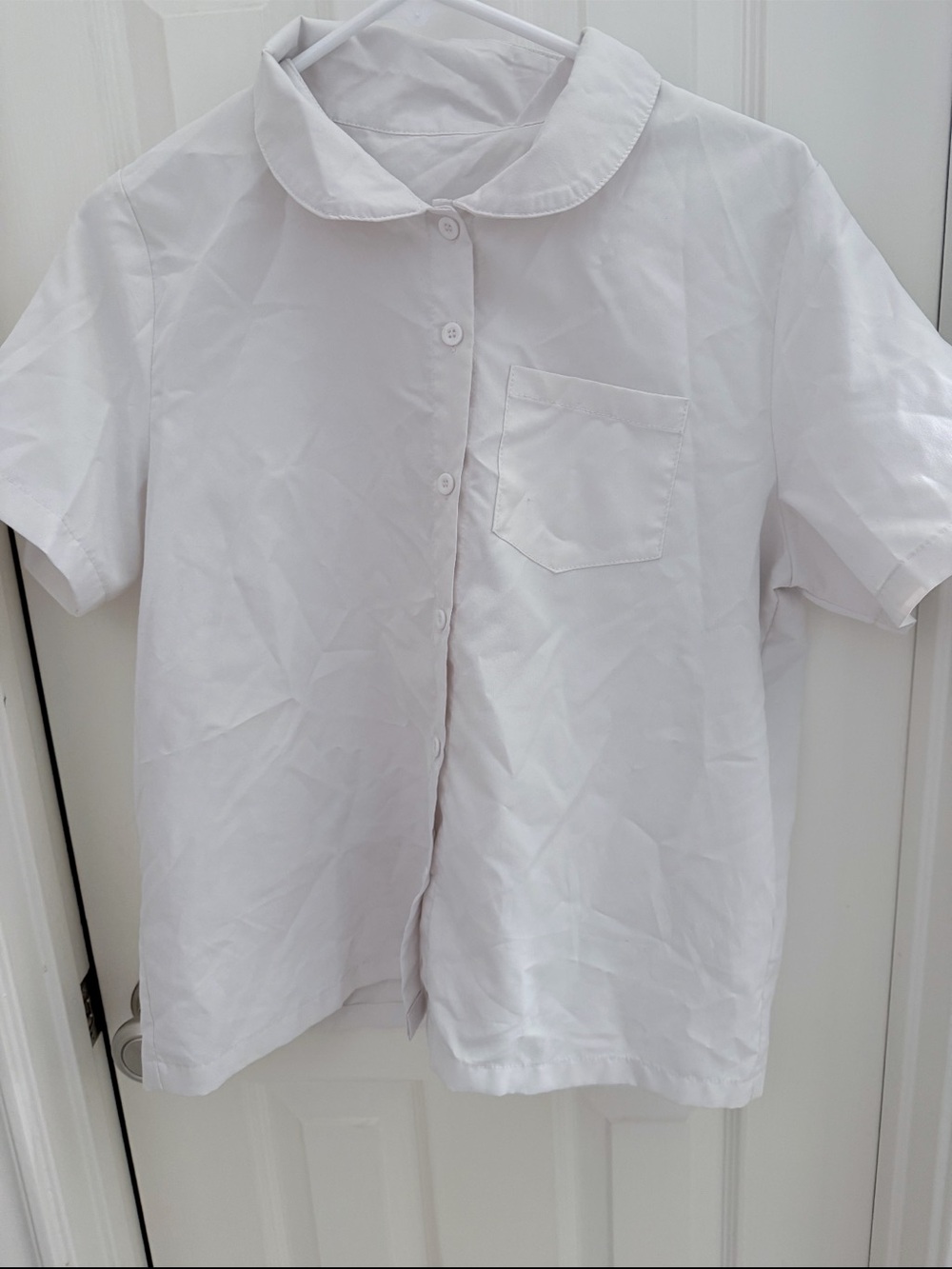 ROMWE White Short-Sleeve Button-Down Shirt with Peter Pan Collar